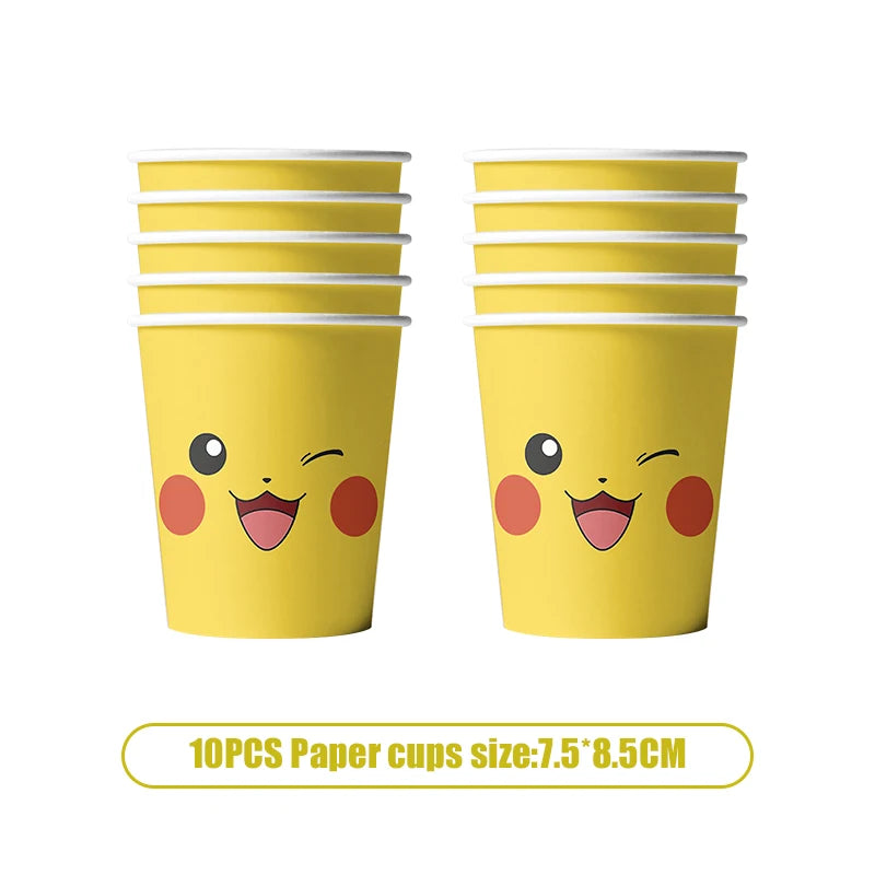 Pikachu Birthday Pokemon Party Decorations Pikachu Foil Balloons Disposable Tableware Plate Napkin Banner For Boy Party Supplies