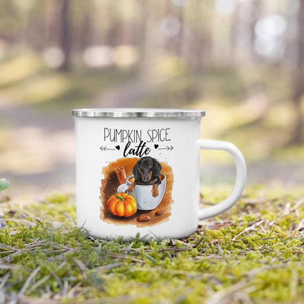Pumpkin Leaves Dog Cat Printed Enamel Mugs Coffee Cups Fall Thanksgiving Party Wine Juice Mug Handle Cup Autumn Holiday Gifts