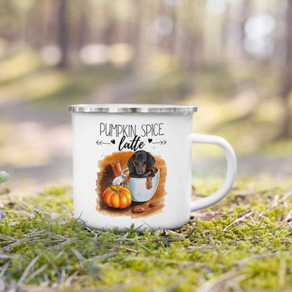 Pumpkin Leaves Dog Cat Printed Enamel Mugs Coffee Cups Fall Thanksgiving Party Wine Juice Mug Handle Cup Autumn Holiday Gifts
