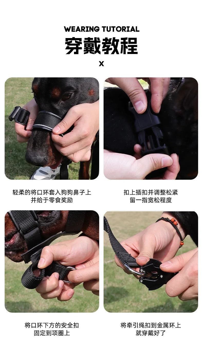the MUZZLE STRAP - Dog Muzzle for Large/Medium Dogs – Anti-Bite, Anti-Bark Adjustable Pet Mouth Mask with Leash Loop, Training Walking Nylon Muzzle