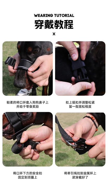 the MUZZLE STRAP - Dog Muzzle for Large/Medium Dogs – Anti-Bite, Anti-Bark Adjustable Pet Mouth Mask with Leash Loop, Training Walking Nylon Muzzle