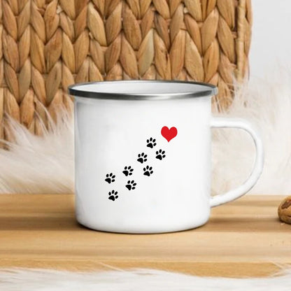 I Love My Dog Printed Enamel Cups Creative Coffee Tea Mug Drinks Dessert Breakfast Milk Cup Cut Mugs Handle Drinkware Best Gifts