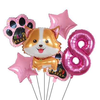 6pcs Corgi Husky Helium Balloons Pet Dog Paw Bone Cartoon Animal Ballon Birthday Party Decoration Baby Shower Globos Kids Toys