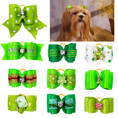 20pcs Pet Dog Cute Hair Bows with Rhinestone&Flowers Ribbon Bows Dog Hair Accessory Dog Groomining Pet Supplies