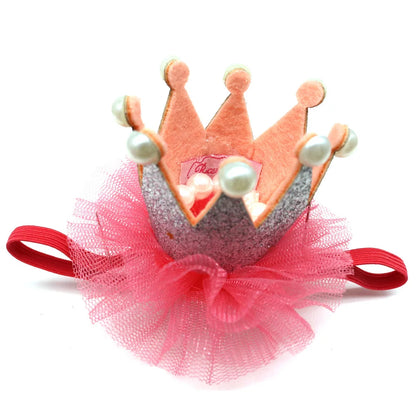 Pet Birthday Dog Crown Cap with Lace Pearl Red Series Sequin Decorate Hat with Adjustable Dog Accessories Puppy Cat Dog Product