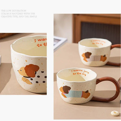 300ML Ceramic Mug Cartoon Cup Cute Puppy Pattern Coffee Cup Juice Breakfast Milk Oats Mug Yogurt Office Student Drinkware Gift