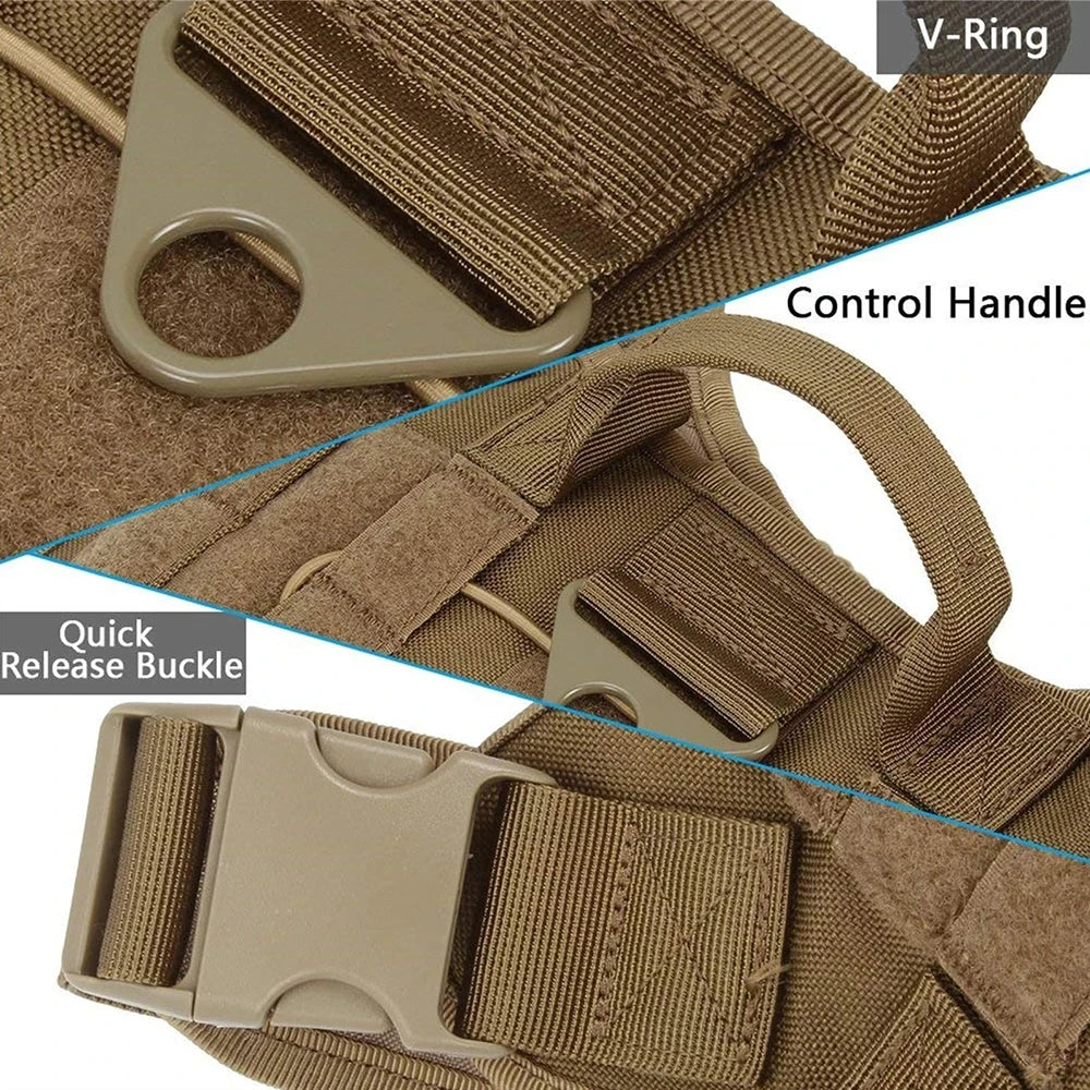 Heavy Duty Tactical Dog Harness, Military Nylon Dog Vest Adjustable Pet Vest for Large Dog Training Breathable Safety