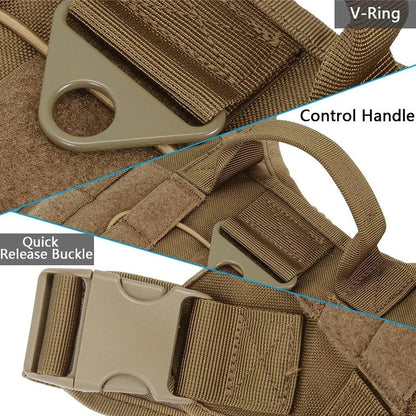 Heavy Duty Tactical Dog Harness, Military Nylon Dog Vest Adjustable Pet Vest for Large Dog Training Breathable Safety