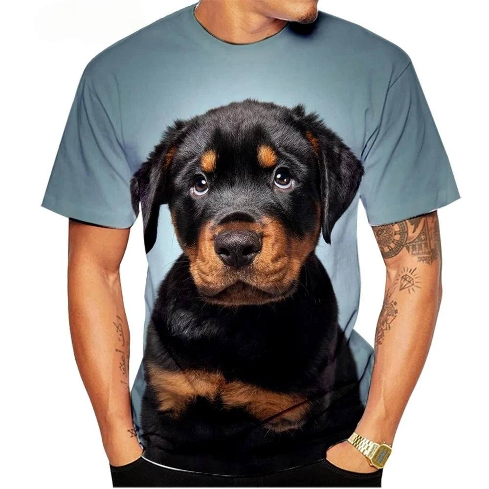 the ROTTWEILER - Cute Pet Dog Summer Men's T-Shirt, 3D Rottweiler Fashion Print Short Sleeve Outdoor Casual Tee, Loose Comfortable Men's Clothing
