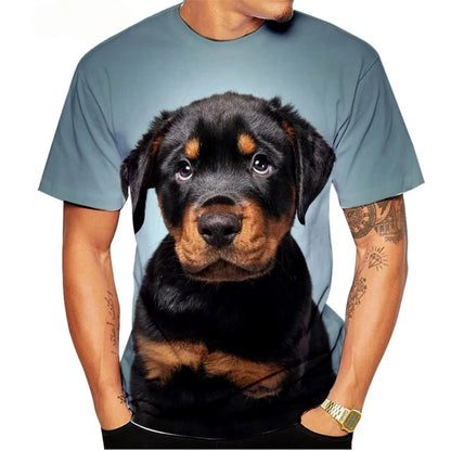the ROTTWEILER - Cute Pet Dog Summer Men's T-Shirt, 3D Rottweiler Fashion Print Short Sleeve Outdoor Casual Tee, Loose Comfortable Men's Clothing