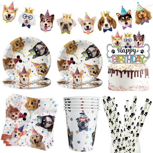 Dog Party Decoration Pet Party Tableware Plate Cup Napkin Tablecloth Birthday Party Banner