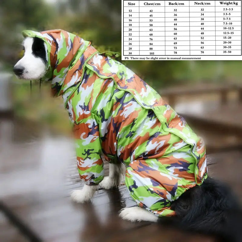 the CAMO-DOG - Large Pet Dog Raincoat, Waterproof Rain Clothes, Jumpsuit for Large/Medium/Small Dogs, Golden Retriever Outdoor Pet Clothing Coat