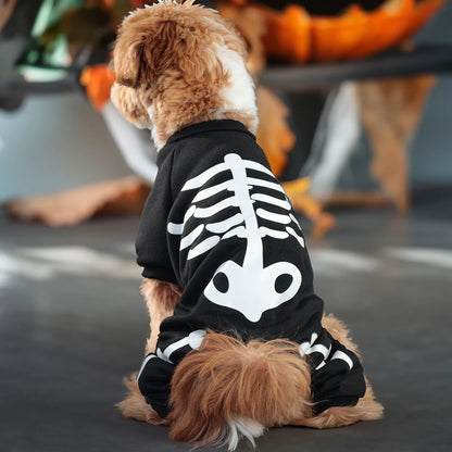 Luminous Halloween Pet Dog Clothes Skeleton Cosplay Dog Cat Sweatshirt Pet Dress Up Jumpsuits Cute Four Legged Puppy Coat