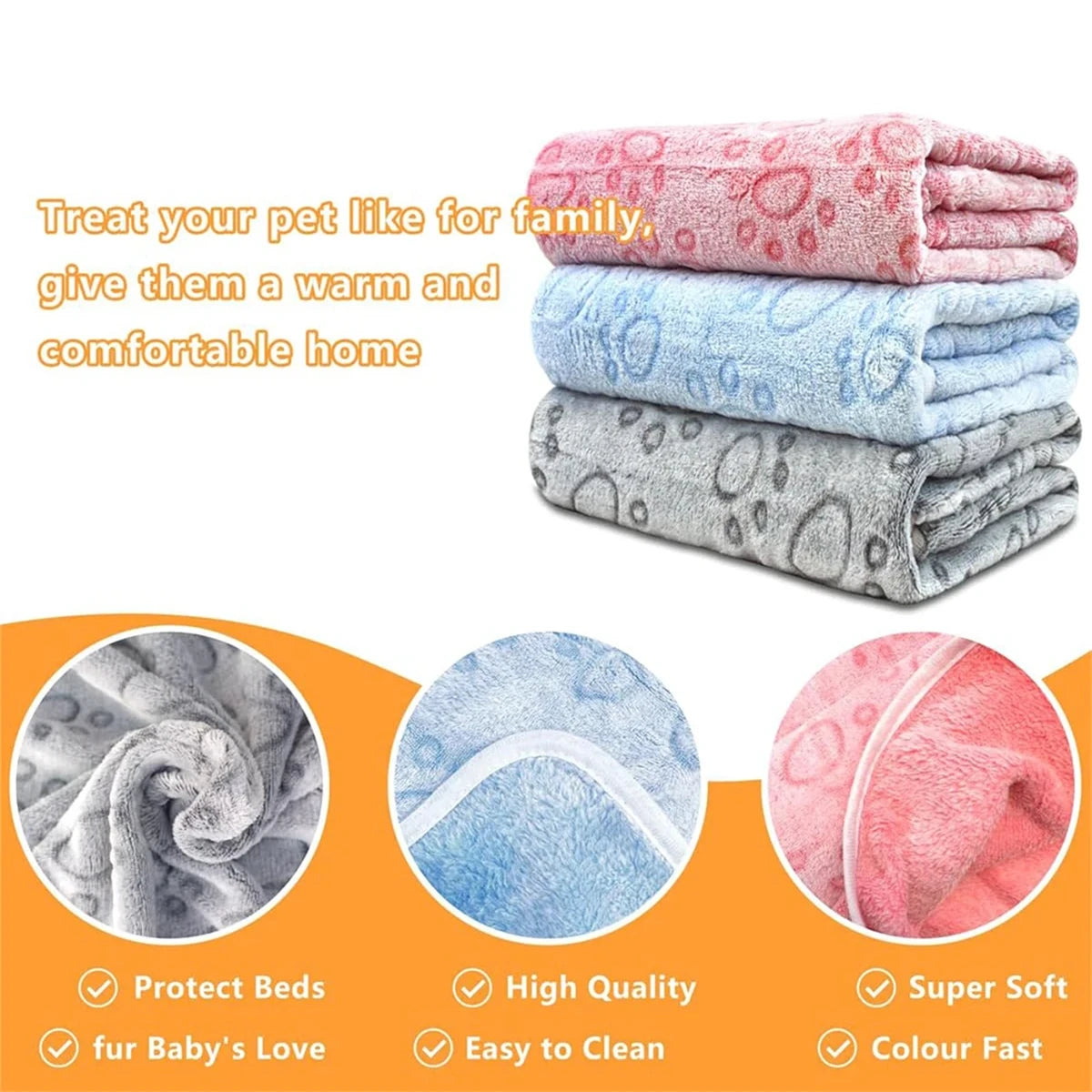4 Sizes Ultra-Soft Paw Print Dog Blankets Machine Washable Cozy Pet Cats Dogs Pillow Pads for Indoor/Outdoor Use Easy Clean 1Pc