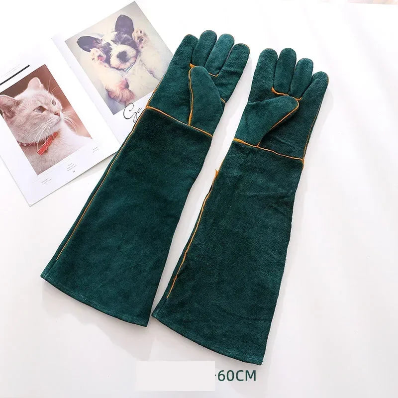 Bite Proof Animal Grooming Gloves Double Leather Reinforced Padding Dog Cat Grabbing Snake Anti Bite Scratch Handling Gloves