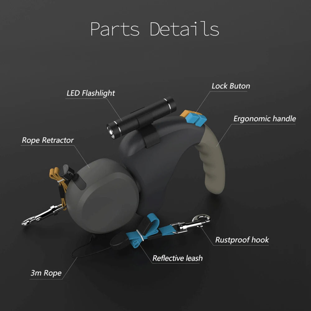 the BUDDYBEAM DOUBLE LEASH - Retractable Double Pet Supplies, Rotation Pet Rope with Light, Dual Dog Rope Leash for 2 Dogs, Walking Pet Traction Rope Belt