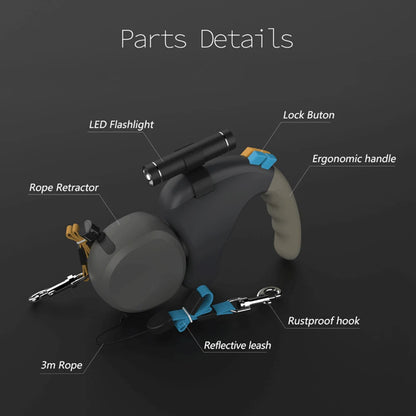 the BUDDYBEAM DOUBLE LEASH - Retractable Double Pet Supplies, Rotation Pet Rope with Light, Dual Dog Rope Leash for 2 Dogs, Walking Pet Traction Rope Belt