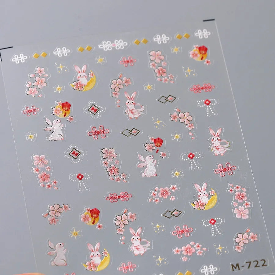 Graffiti Cat Claw Rabbit Bunny Bear Dog Flower Lovely Animal Fruit Dim Sum Candy Sunflower Adhesive 5D Nail Art Stickers Decal
