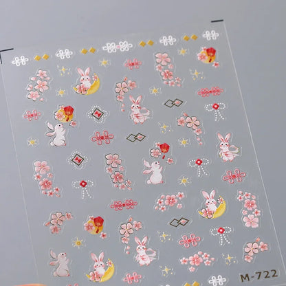 Graffiti Cat Claw Rabbit Bunny Bear Dog Flower Lovely Animal Fruit Dim Sum Candy Sunflower Adhesive 5D Nail Art Stickers Decal