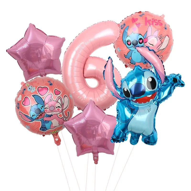 Lilo And Stitch Birthday Decoration Disney Pink Stitch Party Theme Tableware Set Angel Balloons Happy Supplies Kids Girl Favors