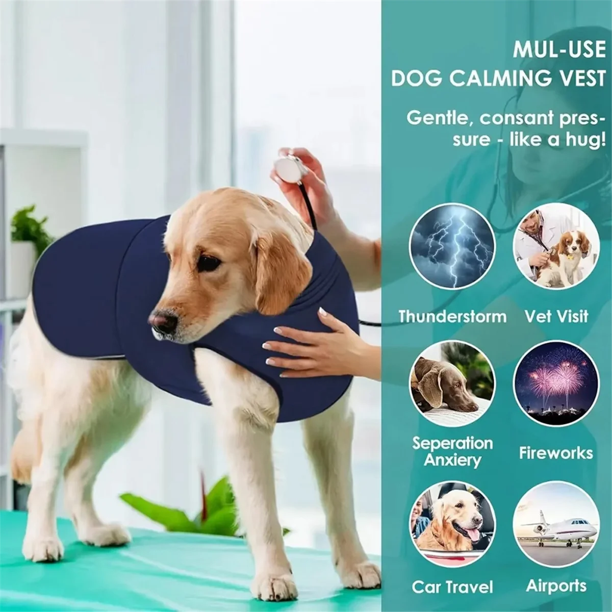 the CALMING VEST - Dog Anxiety Vest, Thunder Jacket for Large Dog, Calming Jacket with Hoodie, Dog Anxiety Jacket, Dog Hoodies for Noise