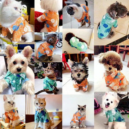 Hawaiian Style Dog Shirt Coconut Tree Patern Dog Vest Chihuahua Yorkie Breathable Polo Shirt Puppy T-Shirt Summer Pet Clothes