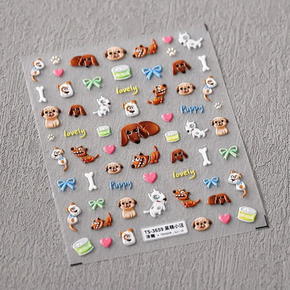 Colorful Balloon Cute Puppy Flower Cherry Bowknot Love Happy Dog Animal Self Adhesive Nail Art Sticker Decoration Manicure Decal