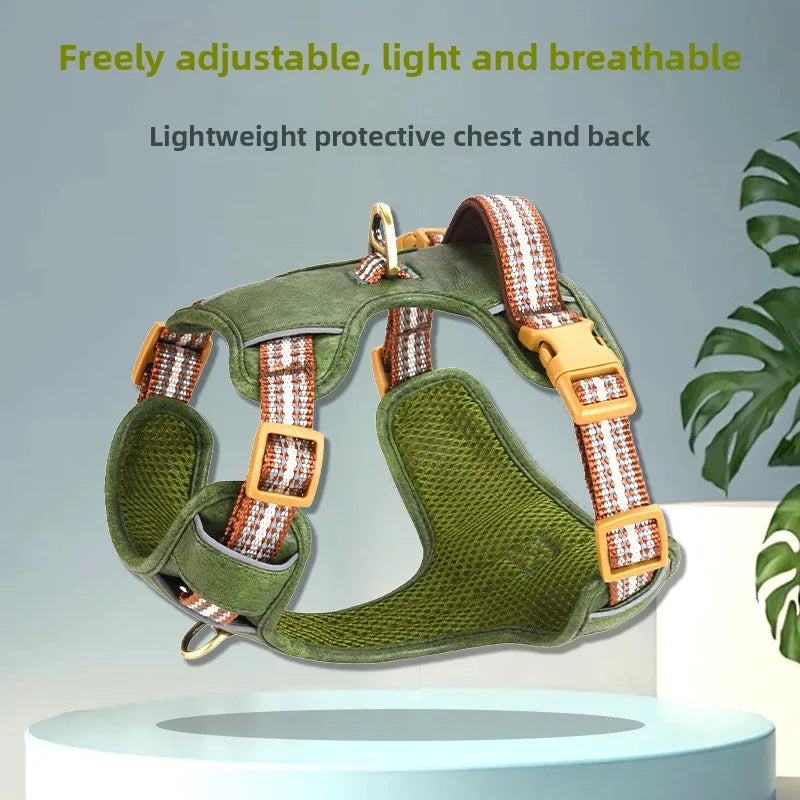 Retro leather pet chest strap, explosion-proof, reflective dog chest and back, breathable and adjustable