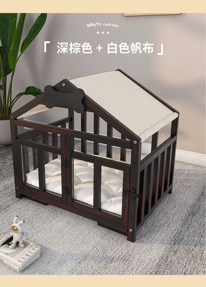 the DOG BONE DOGHOUSE - Solid Wood Doghouse, Large Space Double Doors Indoor Breathable Small Dog Washable Cat's Nest Doghouse, Waterproof Pet Bed