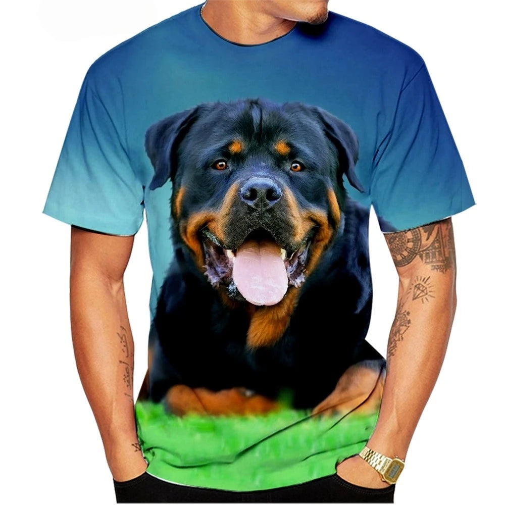 the ROTTWEILER - Cute Pet Dog Summer Men's T-Shirt, 3D Rottweiler Fashion Print Short Sleeve Outdoor Casual Tee, Loose Comfortable Men's Clothing
