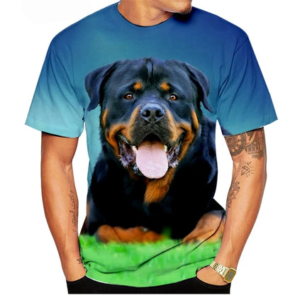 the ROTTWEILER - Cute Pet Dog Summer Men's T-Shirt, 3D Rottweiler Fashion Print Short Sleeve Outdoor Casual Tee, Loose Comfortable Men's Clothing