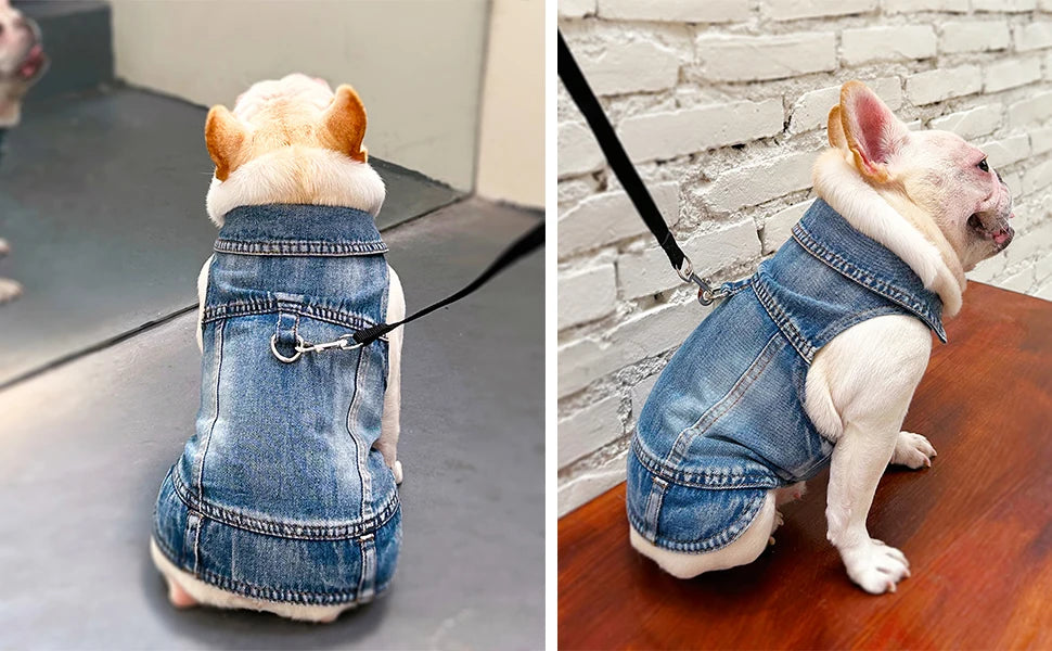 Dog Jeans Jacket ,Cool Puppy Summer Clothes ,Dog Denim Shirts for Small Boy Dogs Cats Outfits Washable Durable Harness Vest