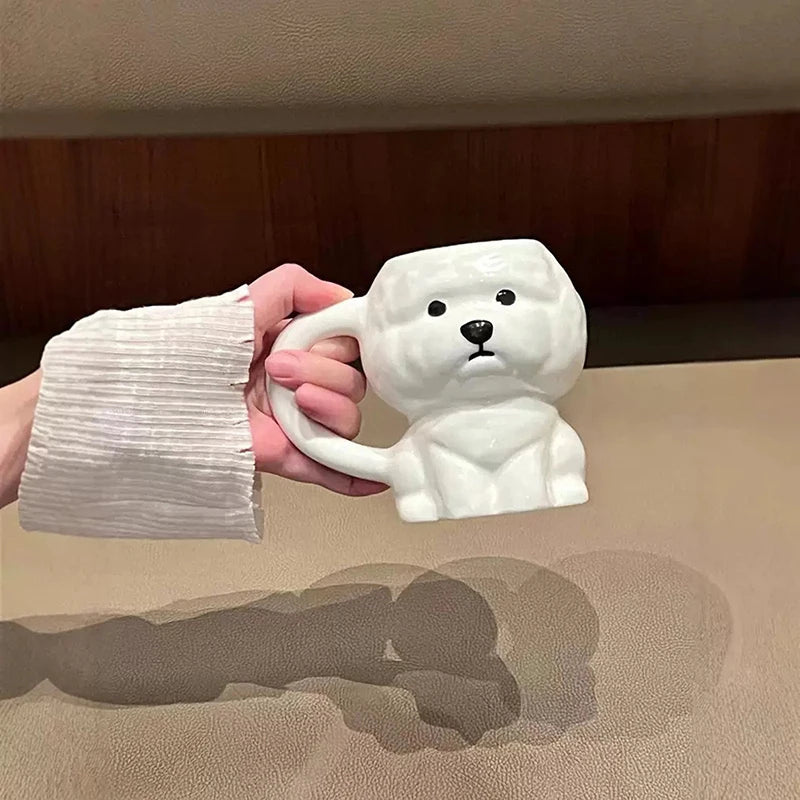1Pc White Puppy Ceramic Mug Creative Cute Little Dog Office Water Drinking Coffee Cup Birthday Gifts Couple Cups Home Daily Use