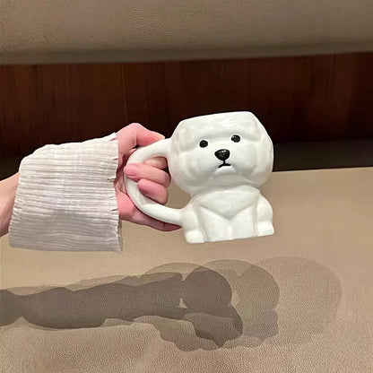 1Pc White Puppy Ceramic Mug Creative Cute Little Dog Office Water Drinking Coffee Cup Birthday Gifts Couple Cups Home Daily Use