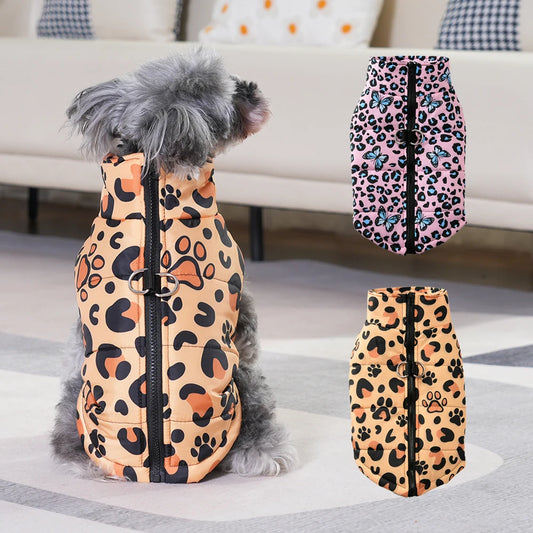 Dog Jacket Warm Winter Pet Clothes For Small Medium Dogs Cats Leopard Print Chihuahua Yorkie Vest Coat With D-ring Puppy Costume