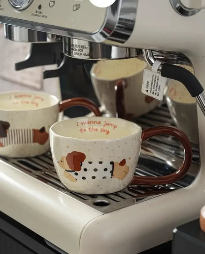 Sausage Puppy Breakfast Cute Ceramic Mug Creative Home Water Cup High Aesthetic Office Coffee Cup Milk Coffee Household Cup