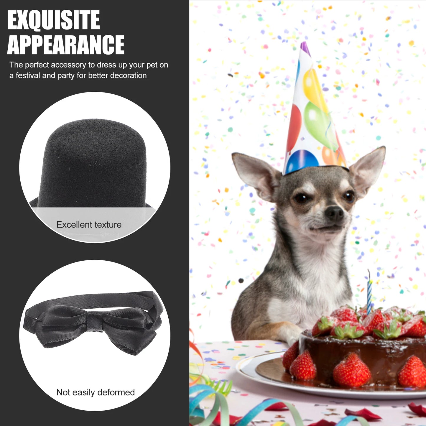 1Set Pet Hat Adjustable Bow Tie Dog Cat Costume Birthday Party Halloween Supply Dog Hat Pet Halloween Supply Party Bow Tie