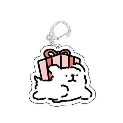 Cartoon Little White Dog Key Chain Cute Acrylic Maltese Dog Bag Pendant Micro Landscape Decoration Key Ring Jewelry Wholesale