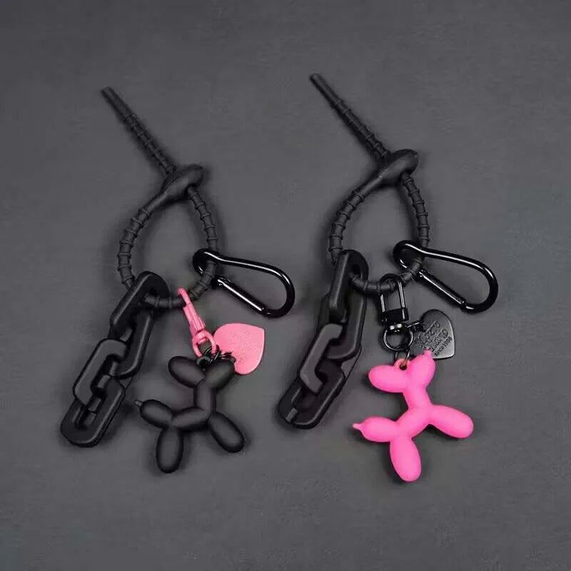 Y2k Cute Punk Cartoon Black Balloon Dog Keychains for Girls Sweet Ins Style Couple Car Key Chains Jewelry Gift Decoration new