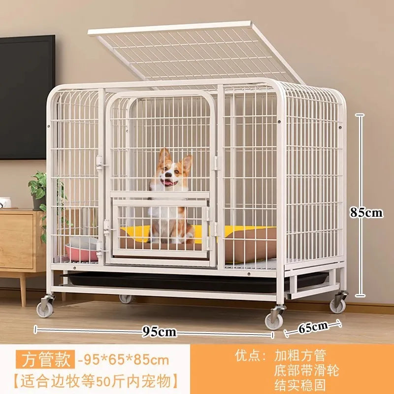 Heavy Duty Dog Cage Large Medium Pet Cage with Toilet Full Square Tube Indoor Dog House