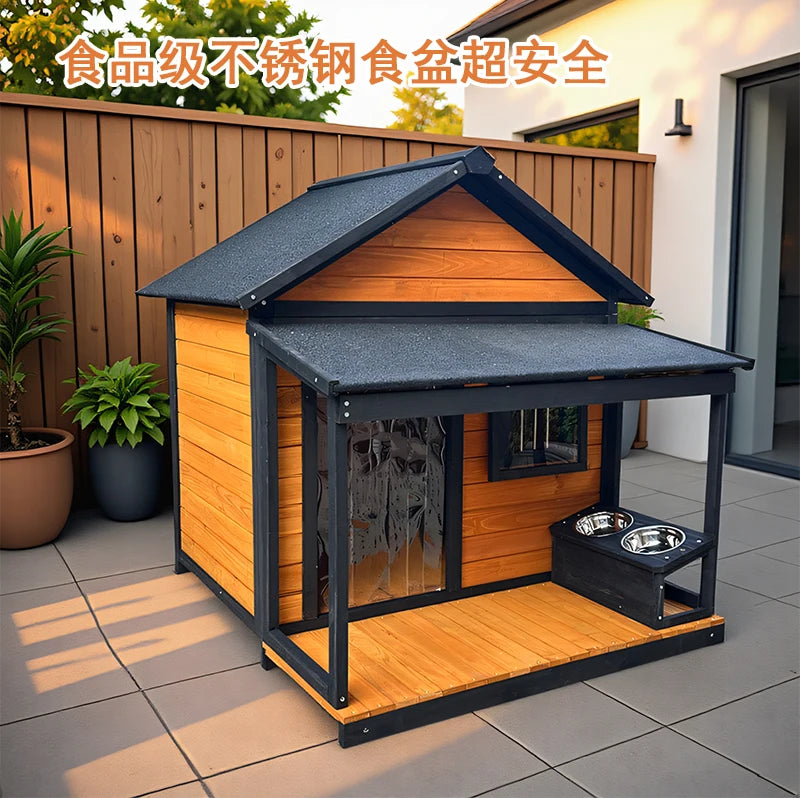 Outdoor dog cage doghouse Solid wood sun protection Rain protection dog kennel doghouse Large medium-sized dog Golden