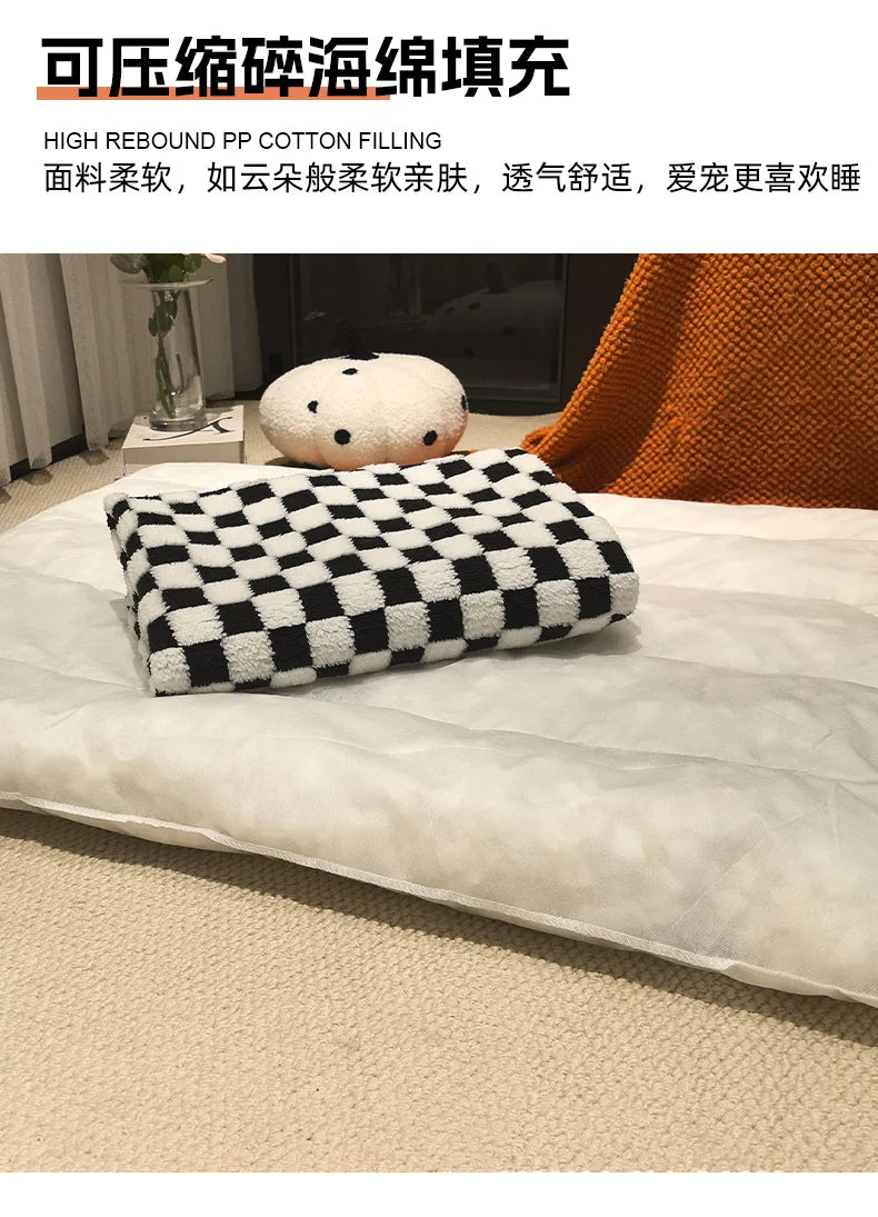 All-Season Checkerboard Dog Bed Mat - Waterproof, Washable Flannel Pet Pad for Crate, Sofa & Car