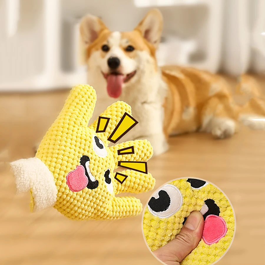Dog Teething Plush Pet Teething Toys Palm-Shaped Squeaky Plush Chewing Toy Pet Supplies Bite Resistant Cute Plush Squeaky Dog To