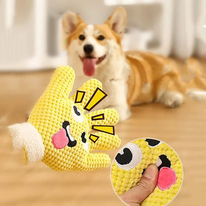 Dog Teething Plush Pet Teething Toys Palm-Shaped Squeaky Plush Chewing Toy Pet Supplies Bite Resistant Cute Plush Squeaky Dog To