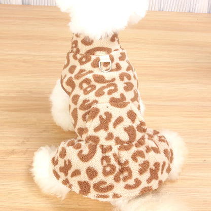 New Arrival Fleece Dog Dress Winter Leopard Print - Cute Princess Gown Outfit for Teddy Puppy Small Dogs Clothing