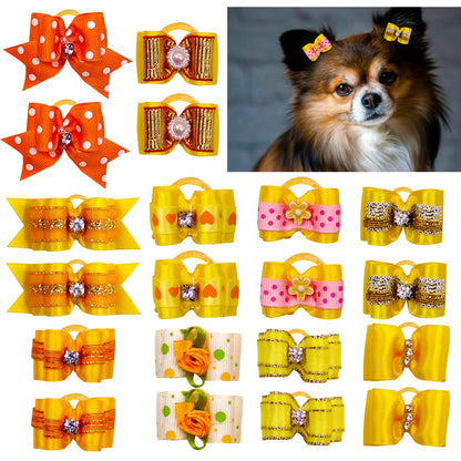 20pcs Pet Dog Cute Hair Bows with Rhinestone&Flowers Ribbon Bows Dog Hair Accessory Dog Groomining Pet Supplies