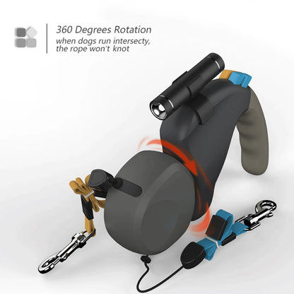 the BUDDYBEAM DOUBLE LEASH - Retractable Double Pet Supplies, Rotation Pet Rope with Light, Dual Dog Rope Leash for 2 Dogs, Walking Pet Traction Rope Belt