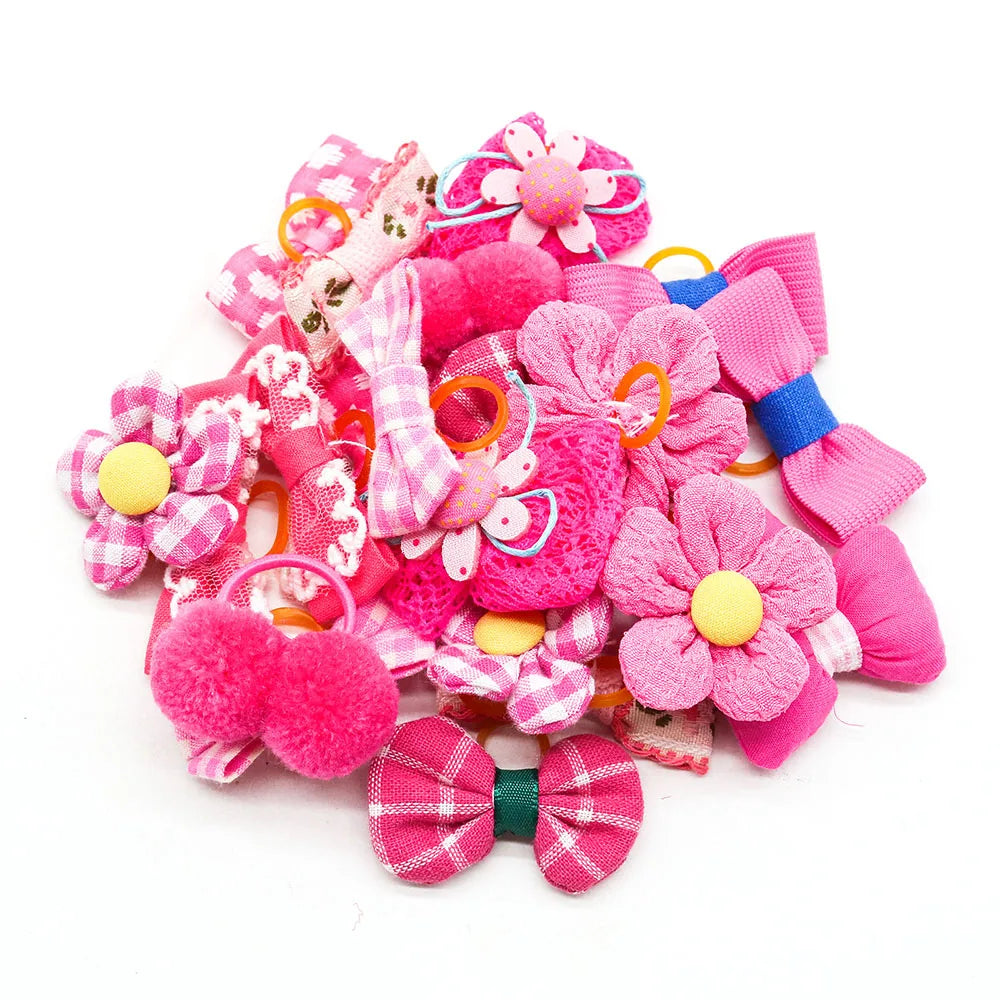 10pcs Sweet Style Dog Bows Puppy Cat Valentine's Day Hair Bowknot Rubber Bands for Dogs Hair Decorate Pet Hair Accessories
