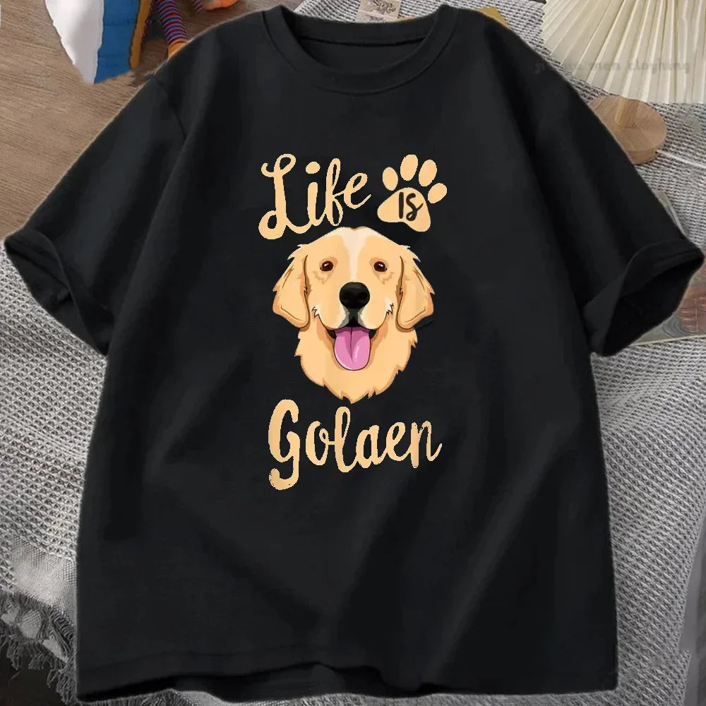 the GOLDEN LIFE - Life Is Golden Retriever T-Shirt, Men/Women Dog Owner Gift T-Shirt, Cotton Loose Casual T-Shirts, Unisex Tops Tees O-Neck Oversized