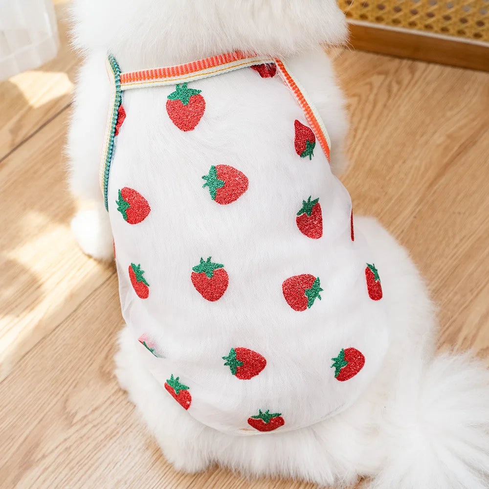 Pet Strap Sunscreen Vest Mesh Strawberries Dog Vests Dog Cat Clothing Supplies Thin Teddy Bear Colorful Dot Top Puppy Clothes